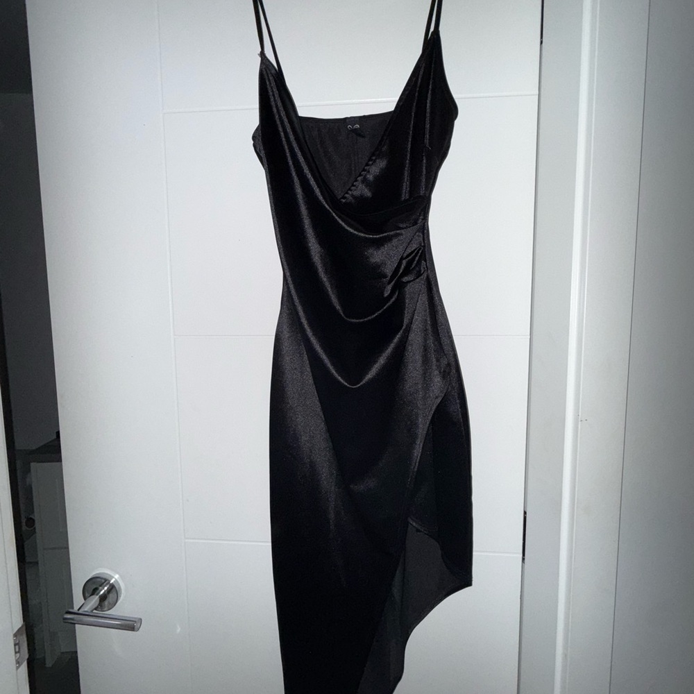 Windsor  Black Satin Asymmetrical Dress